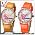 Japan movt stainless steel back flower design leather watch for ladies